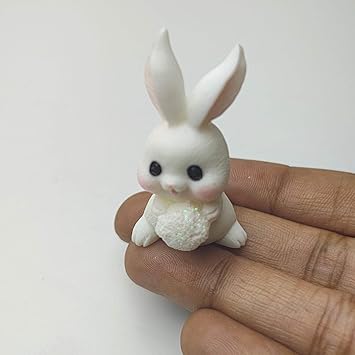 Dollhouse Moon Bloom Bunny – Cute Mini Rabbit Figurine, Decorative Collectible for Dollhouse Garden & Fantasy Theme Décor