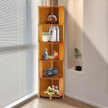 5-Shelf Industrial Tall Corner Bookshelf Corner Bookcase Cube Shelf Narrow Bookcase Mid Century Modern Bookshelf for Home Office & Living Room 32 * 32 * 169cm 5-Shelf
