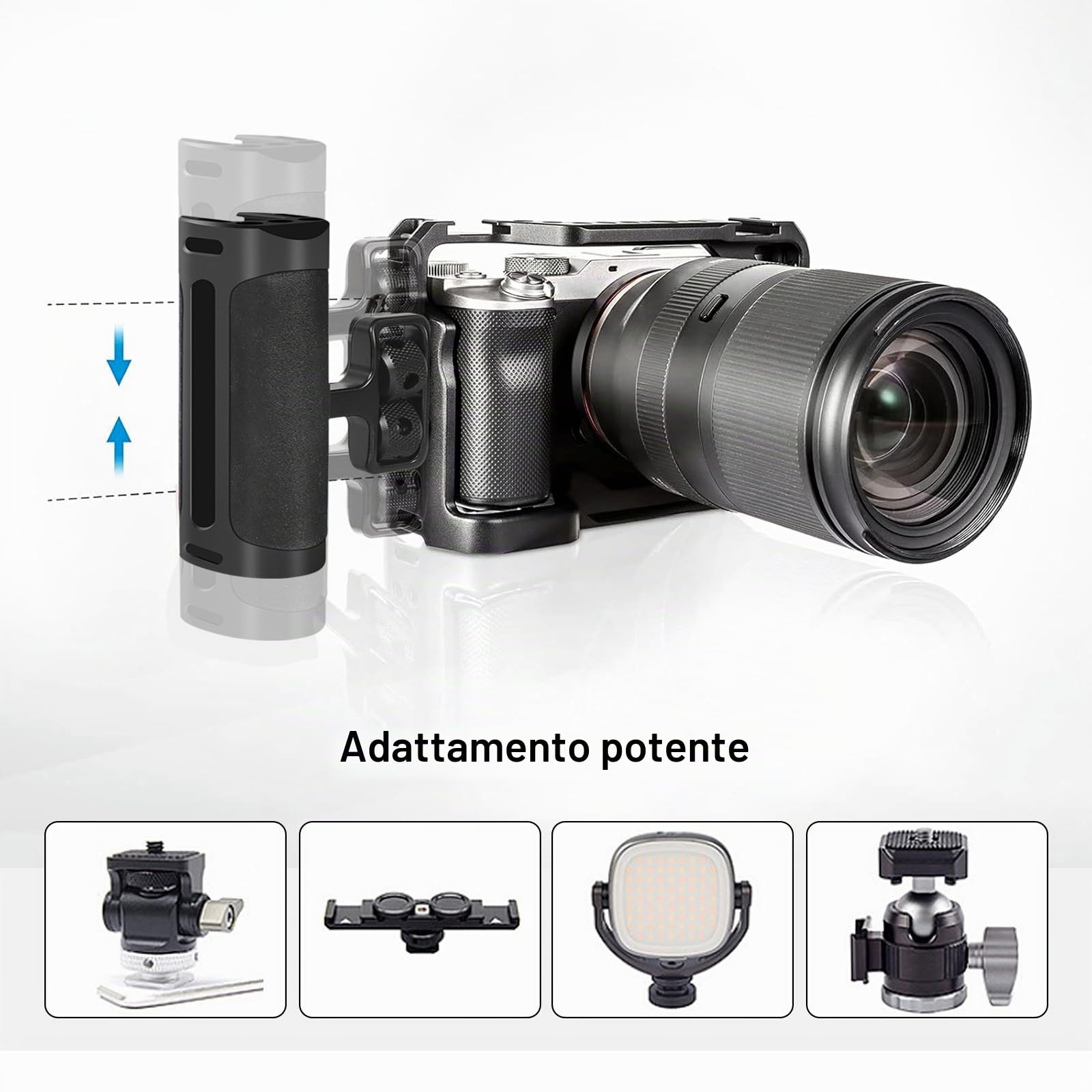 Maniglia sinistra destra regolabile maniglia maniglia maniglia laterale Mini con interfaccia scarpa Fredda e supporto a vite 1/4 "-20 per Gabbia fotocamera digitale