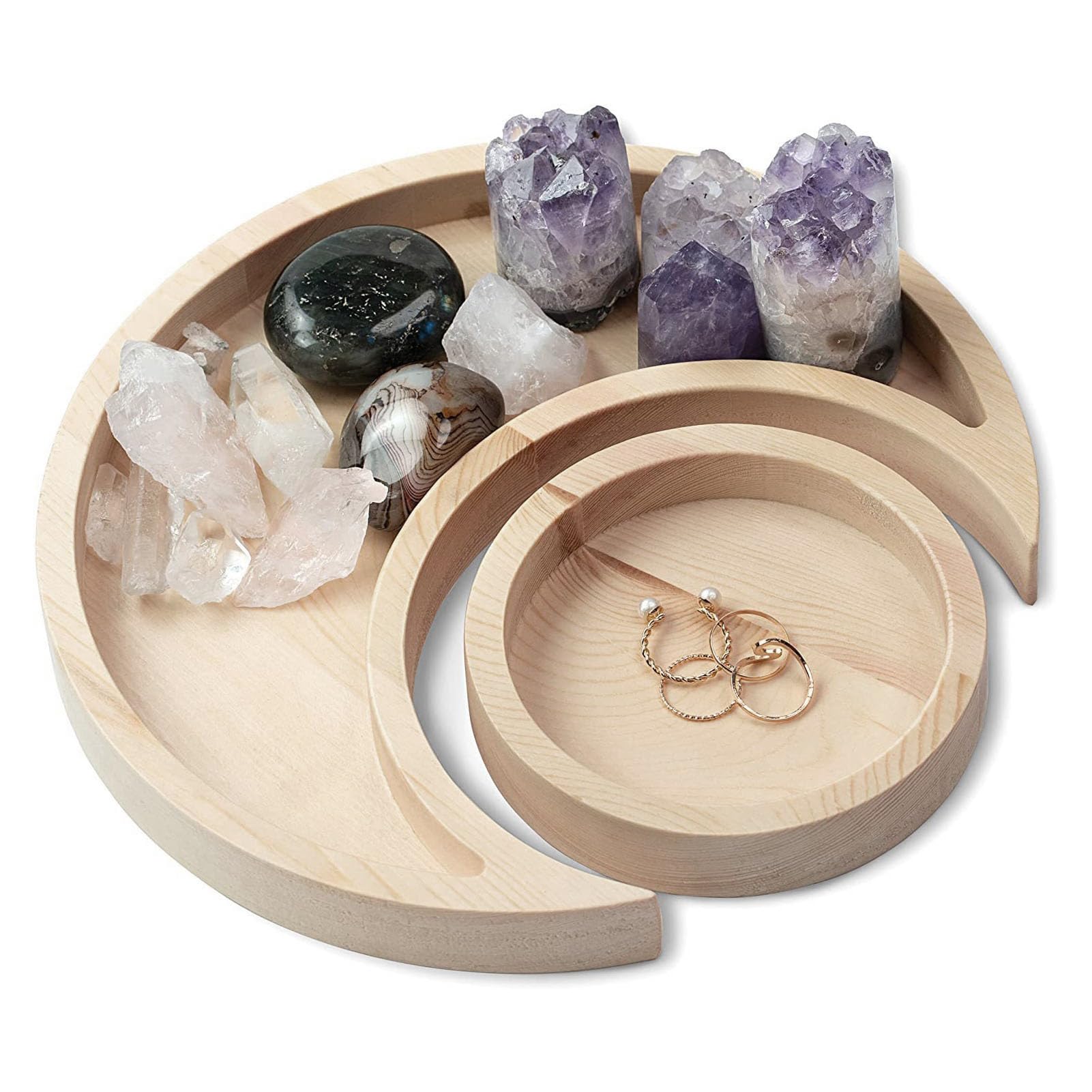 Kristallhalter, Mondtablett, Holzkristallhalter, Runder Kristall-Organizer, Akazienholz-Schmuckschale Für Steine, Schmuck, Heilkristalle, 