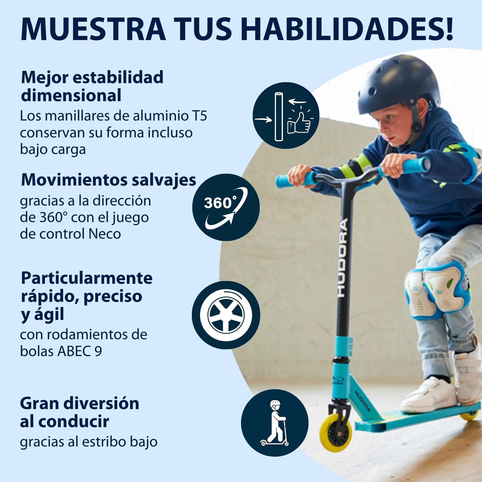 Hudora Stunt Scooter Kids Stunt Scooter for Children Aged 6-10 I Sturdy Freestyle Scooter with 360° BMX Steering - Child-Friendly Trick Scooter for up to 100 kg