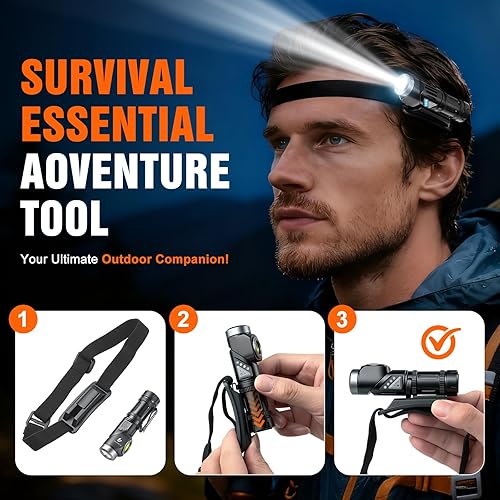 Miniatura 6 de Linternas tácticas recargables de alto lúmenes, linterna magnética LED de 90 grados, luz de trabajo de 90 grados, 10 modos, 1200 lúmenes,