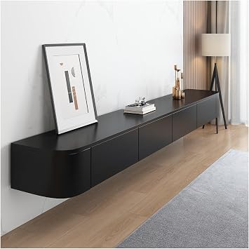 Wall-Mounted Floating TV Stand with Storage Modern Media Console Cabinet for Living Room and Bedroom Cable Management IncludedBlack,160x24x20cm