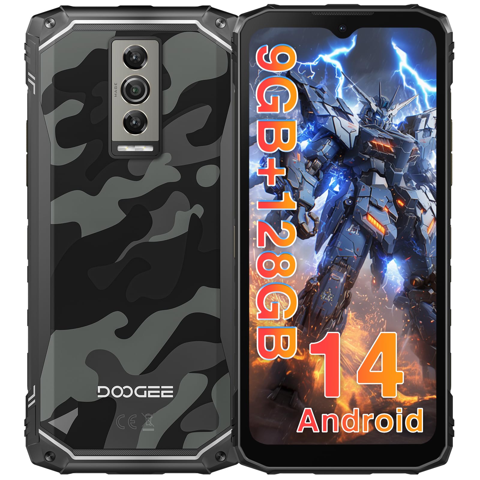 DOOGEE Blade 10 Rugged Smartphone Unlocked Android 14,9GB+128GB/TF 2TB Octa Core Rugged Phone,6.56" HD+ 90Hz Cell Phone,16MP Camera,4G Dual SIM IP68/