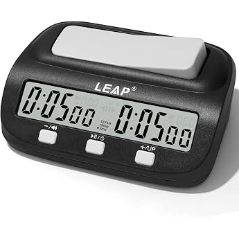 LEAP Chess Clock Improved Digitalel Chess Timer with Bonus & Delay Countdown Function for Chess and 2 Players Board Games Black