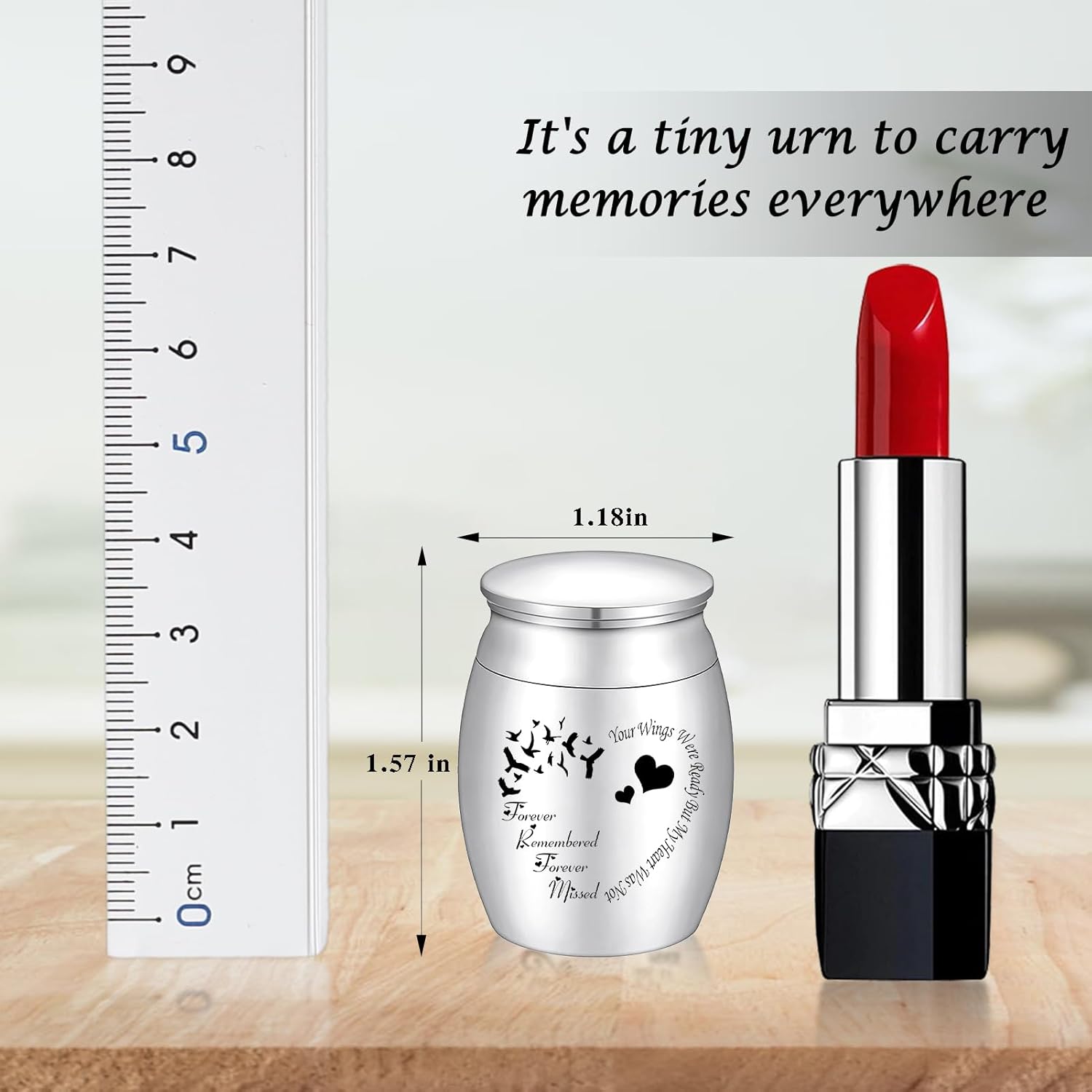 1.57 Inches Small Keepsake Urn for Human Ashes Stainless Steel Mini Urn Heart Small Ash Urn Tiny Ashes Holder Decorative Funeral Urn - Image 2