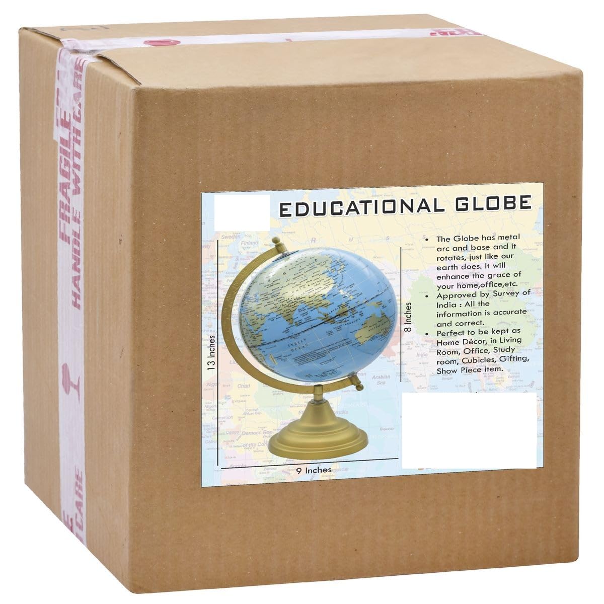 Aadya Crafts Blue World Globe 8 Inch With Metal Arc Gold Metal Base Educational Globe Home Decor World Globe Office Decor Gift Item Show Piece WGDB8IN 2