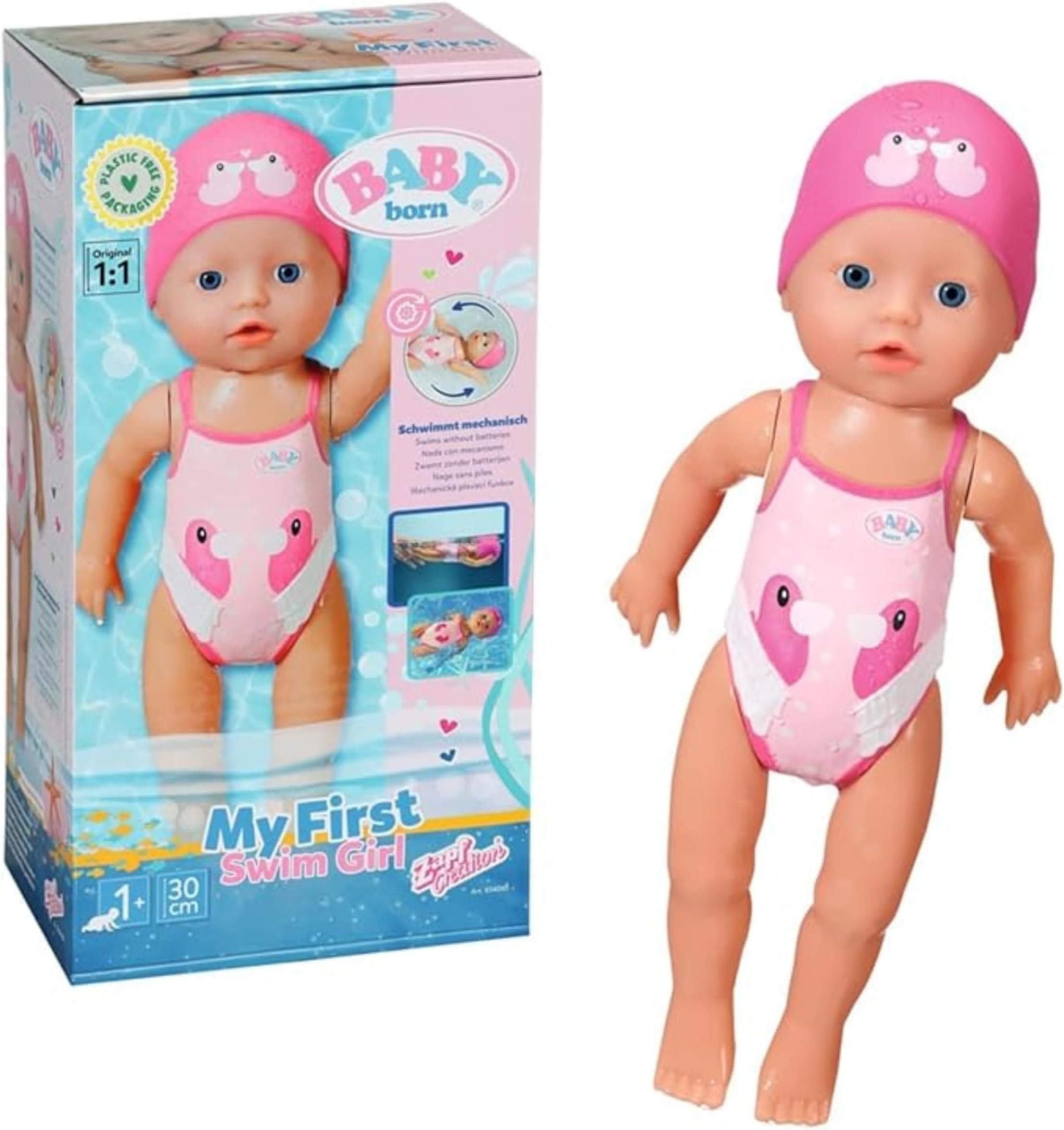 My First Swim Girl 30 cm Bath Doll, Movable Arms and Legs, Floats Through Water, Waterproof and Can Be Used Without Batteries
