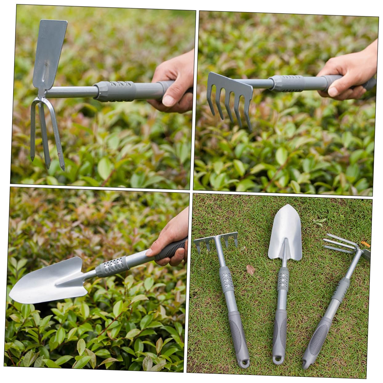 Abaodam Set Outils de Jardinage pour Jardinage Interieur, Pelle de Jardin Argentée 3 Pièces en Acier et PVC, pour Plantation et Désherbage