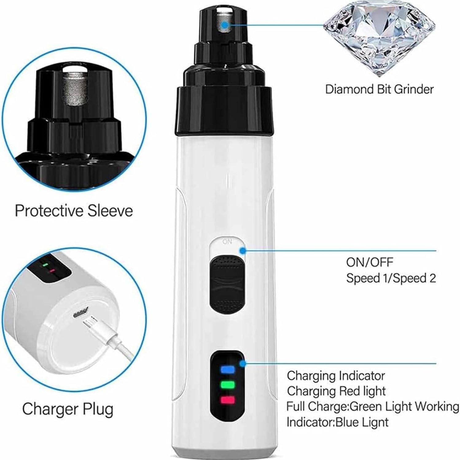 2026 Electric Dog Nail Grinder & Trimmer - Rechargeable, Quiet, Low Vibration Pet Grooming Tool for Small & Large Dogs - Safe Paws Clipper with LED Light for Professional Home Grooming (2Pcs)