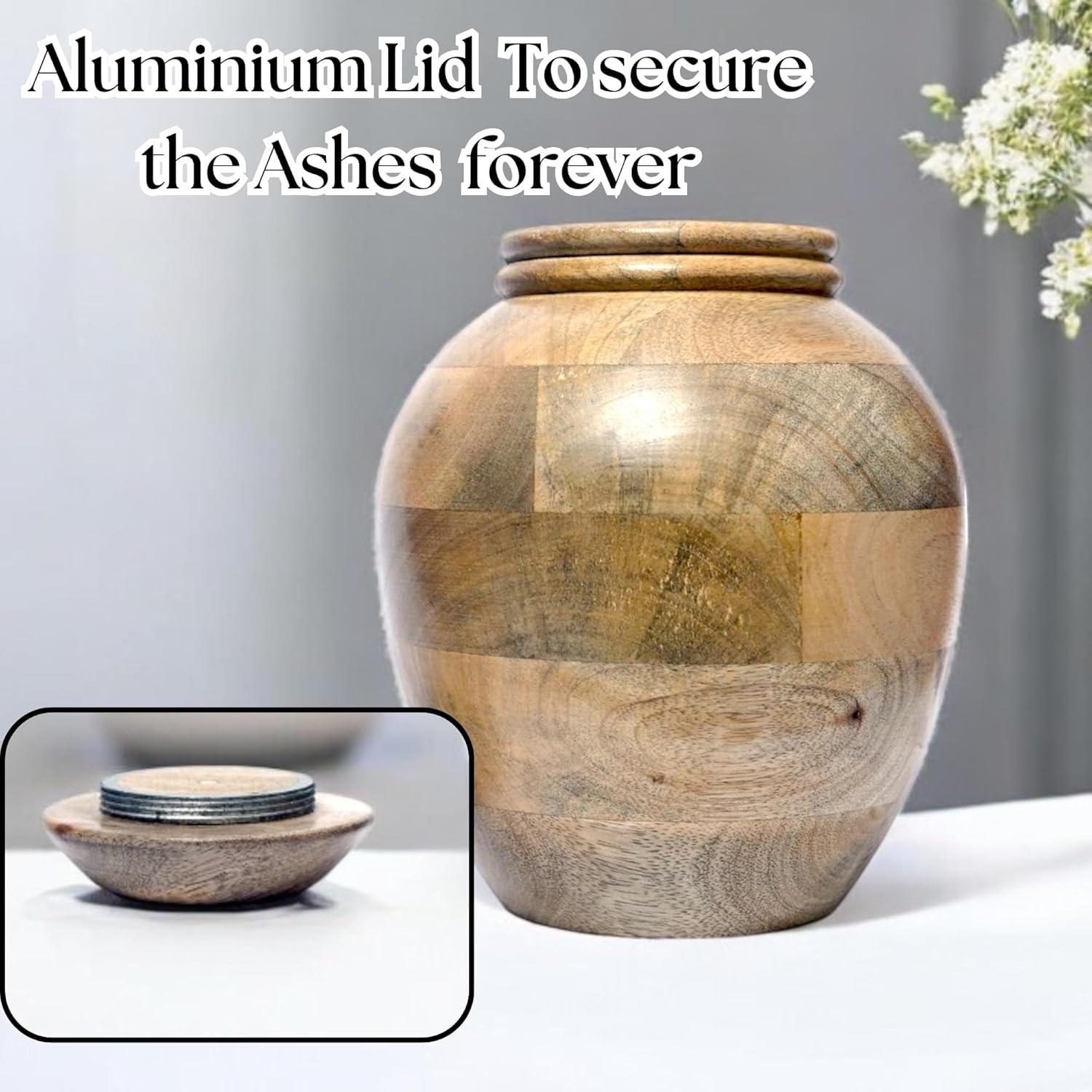 Plant Urn for Adult Human Ashes Cremation Wooden Urn Suitable for Adult Men and Women - Decorative Funeral Urn planter with ceremic pot (Natural Brown) - Image 3