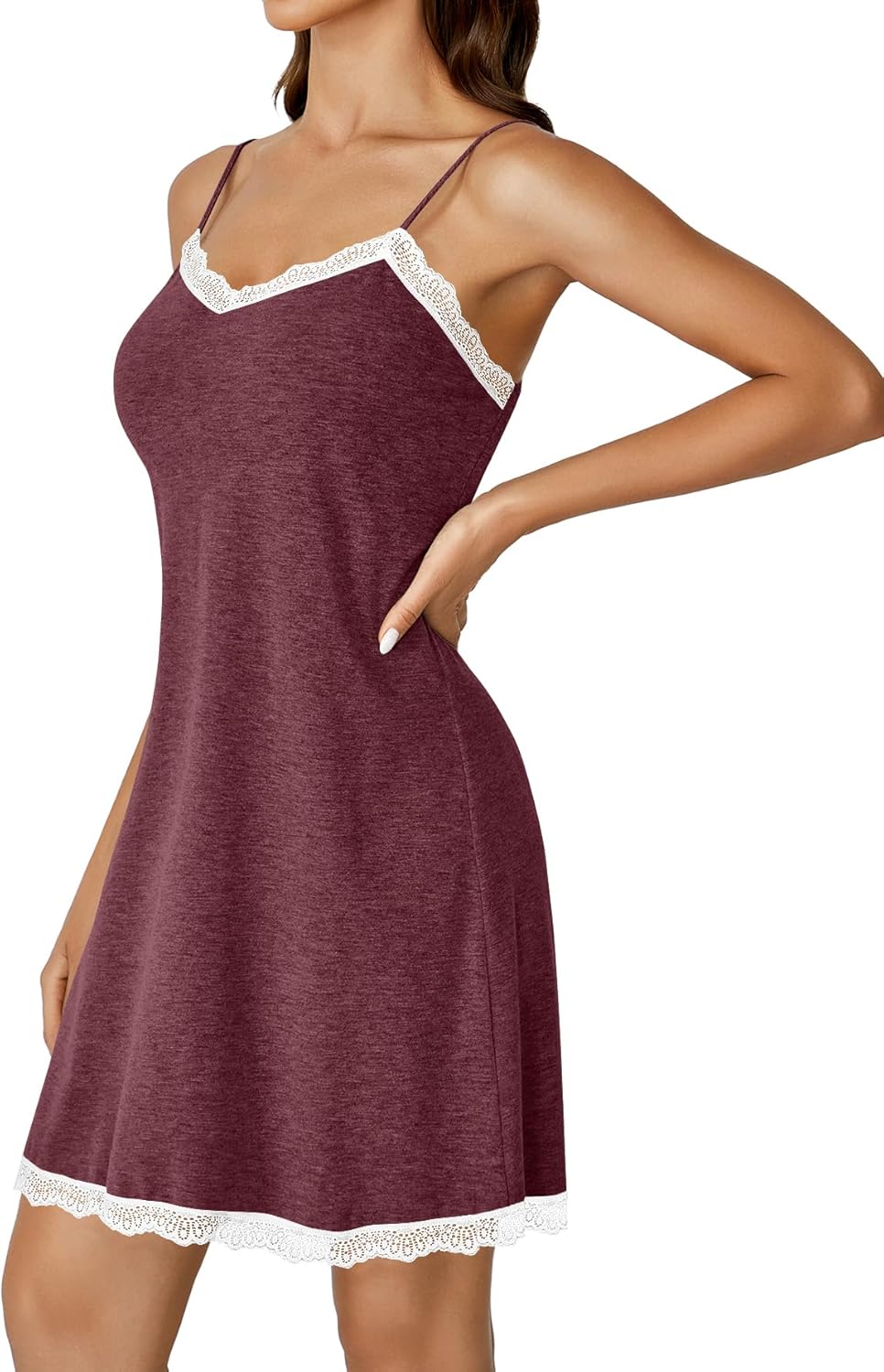 Vrtige Women's Sexy Lace Strap Babydoll Chemise Nightgown Lingerie V Neck Full Slip Nightdress - Image 4