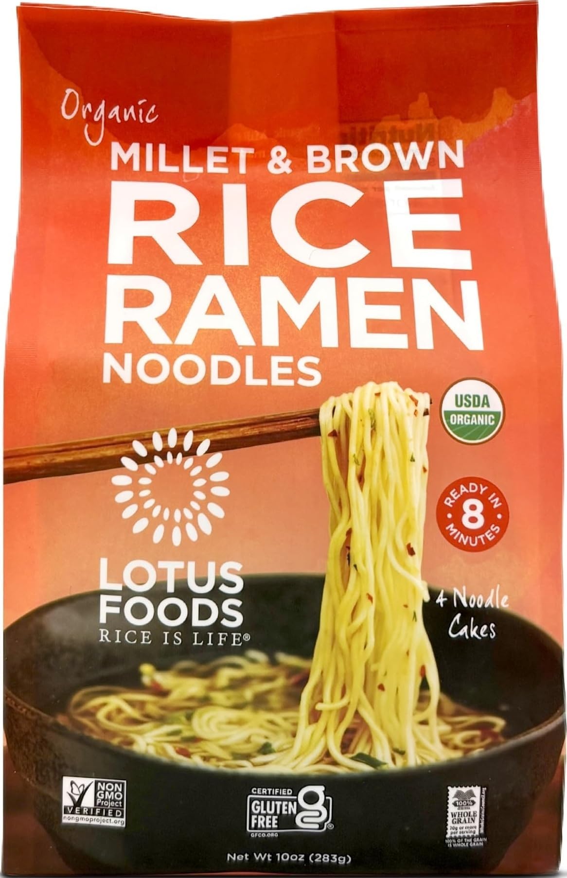 Organic Millet and Brown Rice Ramen - 10 Oz Bag (Pack of 1) | Noodles, Gluten Free Instant Ramen Noodles, Vegan, Low Sodium, Made with Brown Rice Flour and Millet Flour