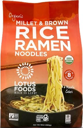 Lotus Foods Organic Millet and Brown Rice Ramen - 10 Oz Bag Pack of 1 | Noodles, Gluten Free Instant Ramen Noodles, Vegan, Low Sodium, Made with Brown Rice Flour and Millet Flour