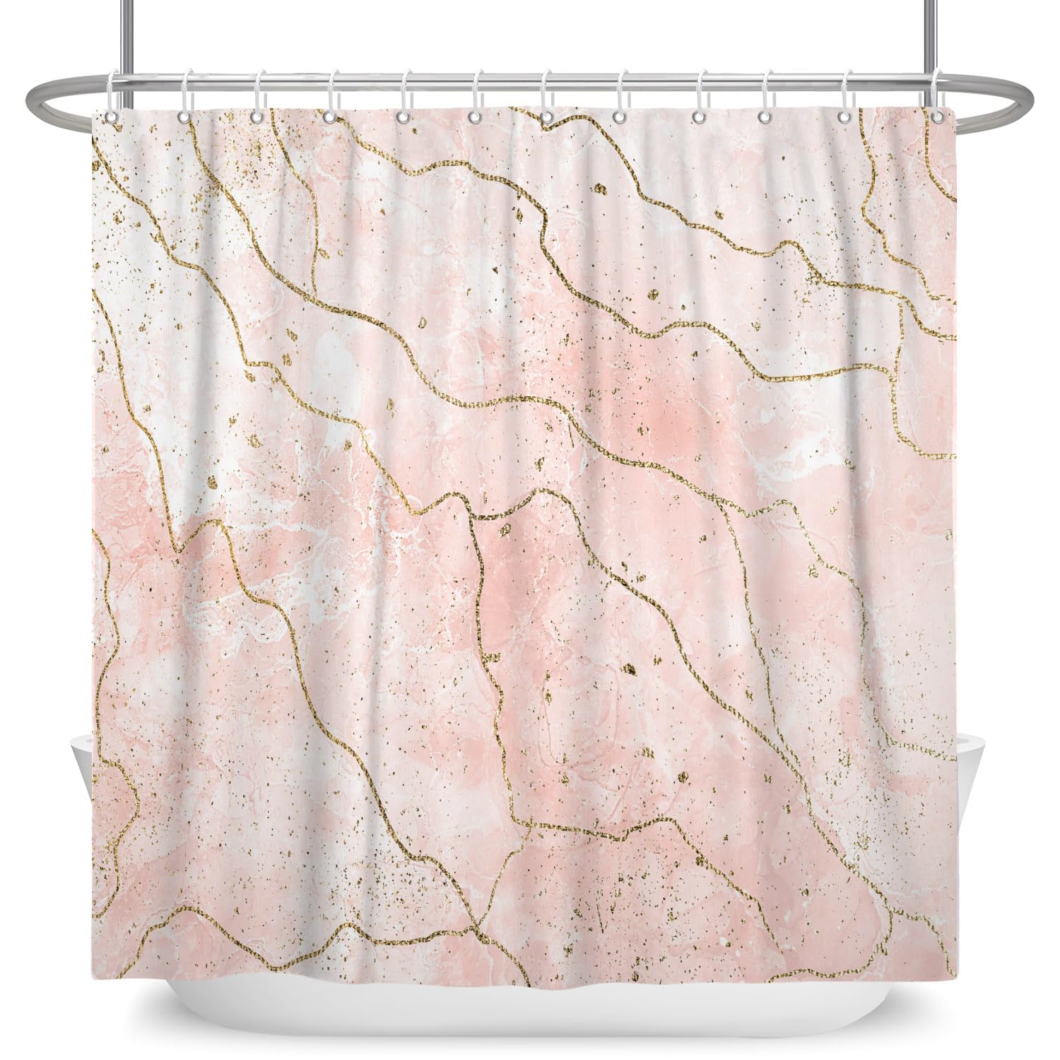 ASDCXZ Marble Shower Curtain, Pink, 180 x 200 cm, Modern Abstract Rose White Gold Colourful Marble Look Texture Washable Bathroom Shower Curtains Polyester Textile Waterproof Shower Curtain for
