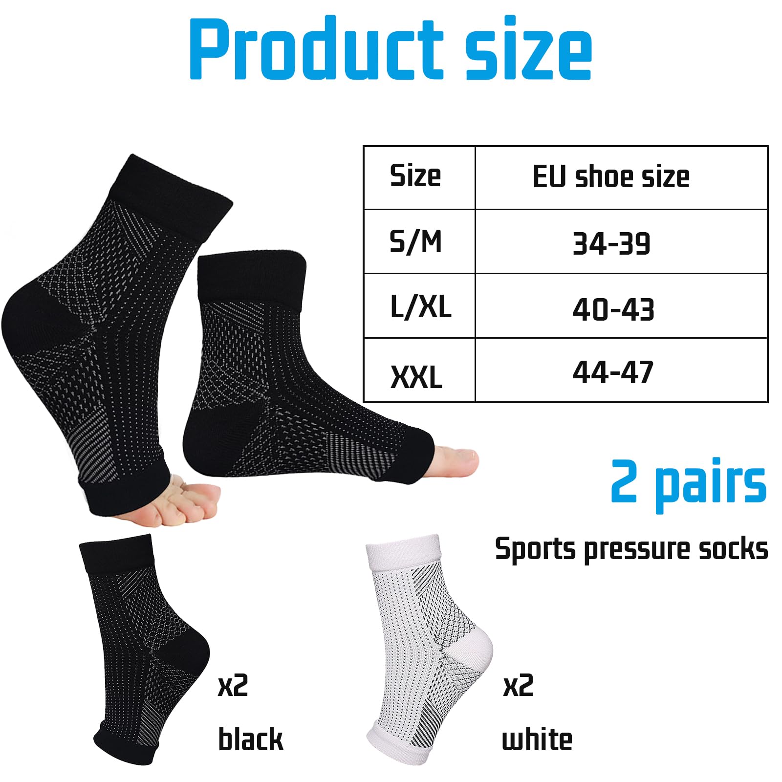 2 Pares Calcetines de Compresión Ortopédicos, Calcetines Compresivos para Mujer y Hombre, Calcetines para Fascitis Plantar y Neuropáticos