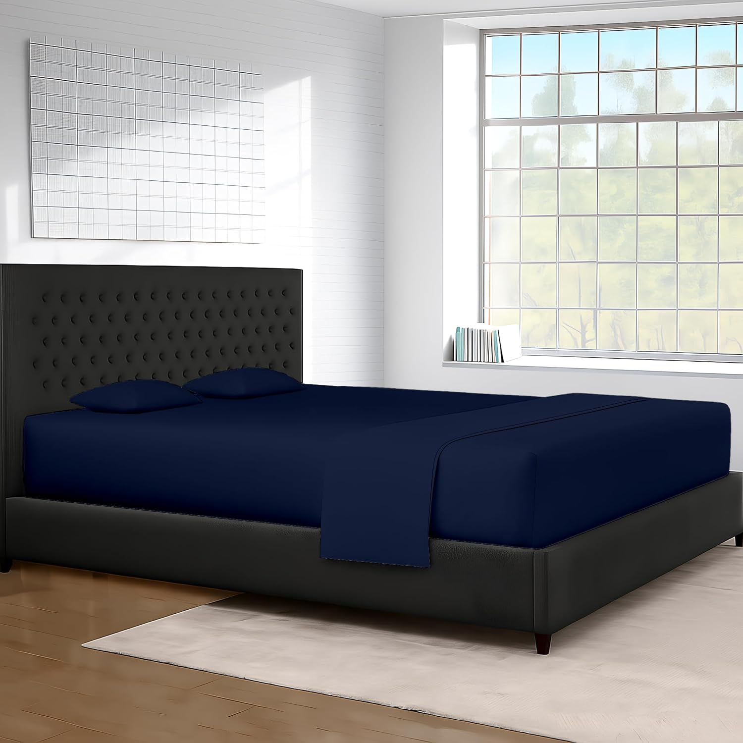 SGI bedding 84"x 84" 4 Pc Emperor/Wyoming King Sheet Set 1000 Thread Count 100% Egyptian Cotton - Deep Pocket 15" Ultra Soft, Breathable, Hotel Quality Sheets, Oversized Bed Sheets, Navy Blue