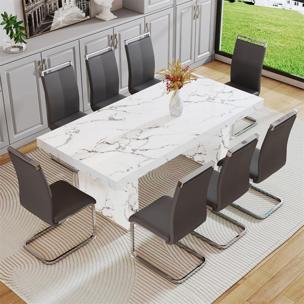79″ Faux Marble Dining Table Set for 8, Dining Room Table
