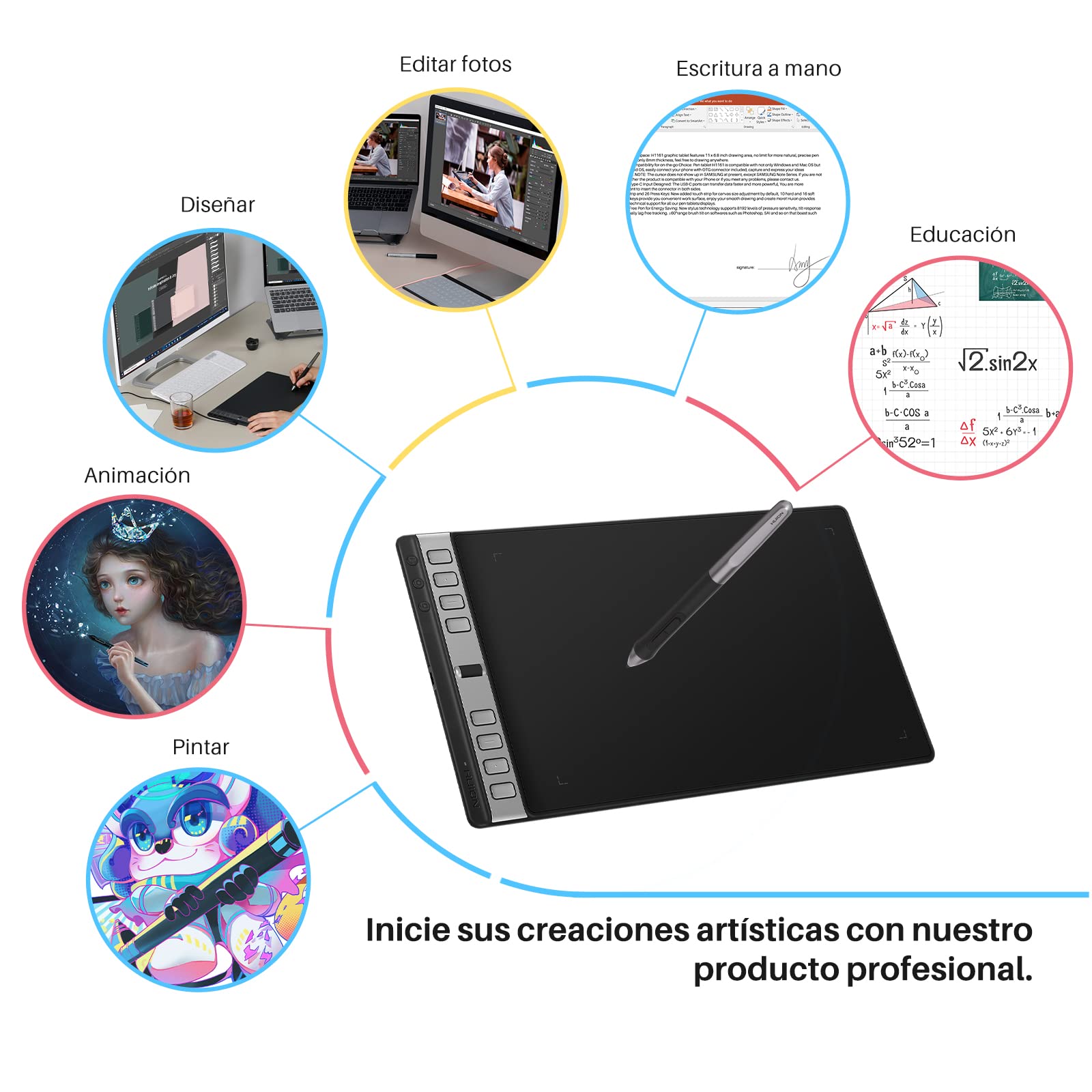 HUION Inspiroy 2 L Tableta Gráfica, 10.5 x 6.56 Pulgadas, Negro, Compatible con Mac, PC, Linux y Android, para Creación de Arte Digital, Edición de Fotos y Trabajo de Diseño