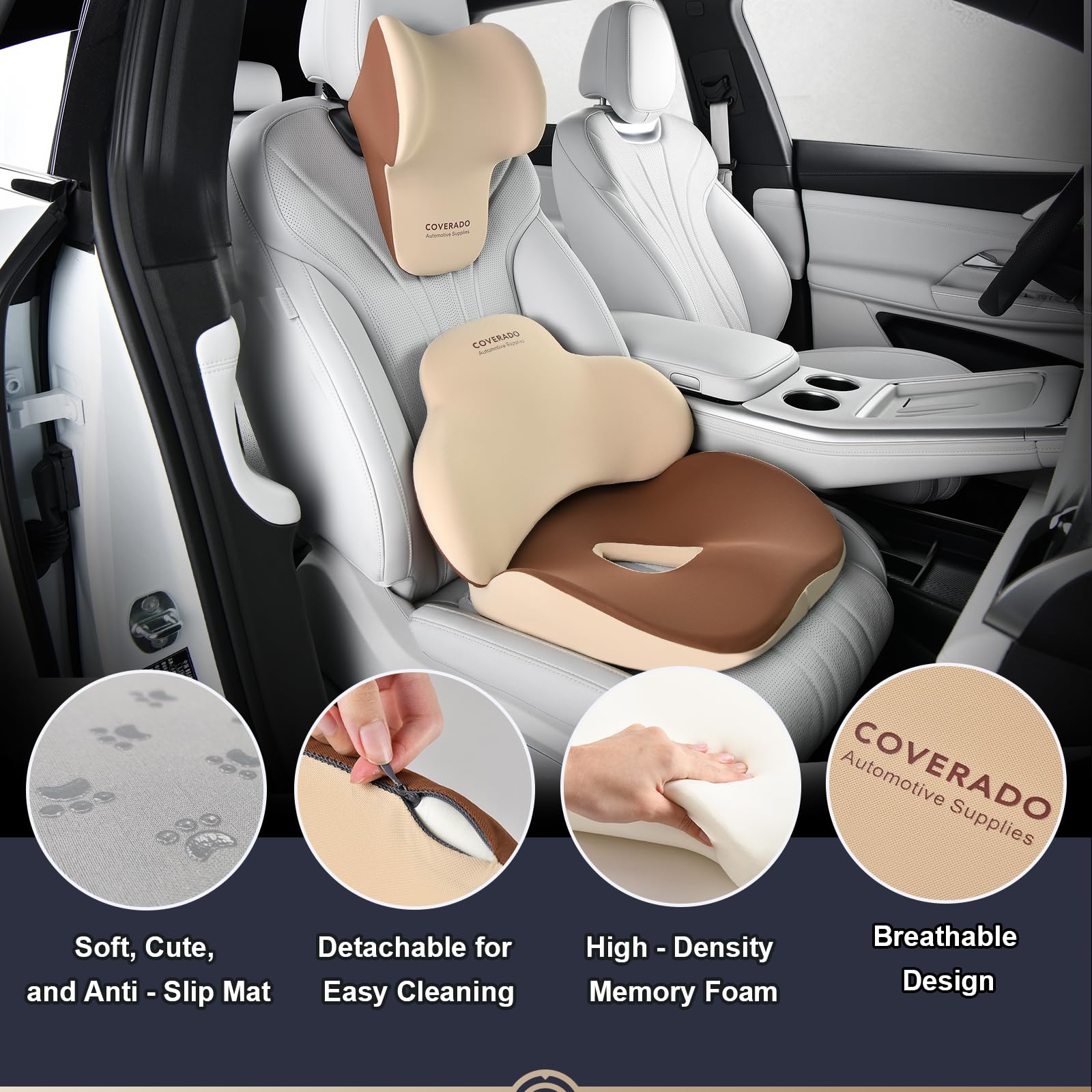 Coverado Cuscino di supporto lombare e Cuscino del collo per sedia da ufficio dell'automobile, Ergonomico Schiuma di memoria Sedia da scrivania Cuscino di sostegno posteriore & Cuscino poggiatesta