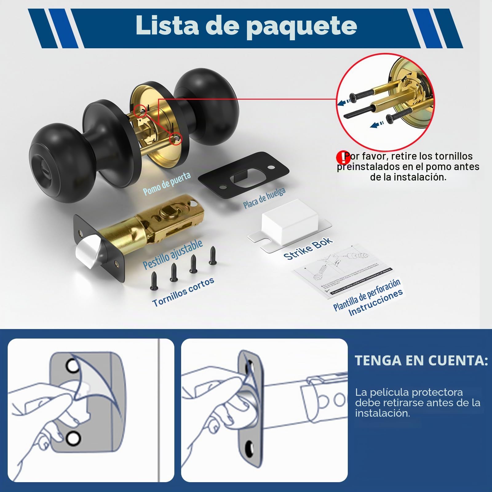 Estmoon Paquete de 5 pomos negros para puerta interior, para dormitorio, baño, privacidad, bola redonda