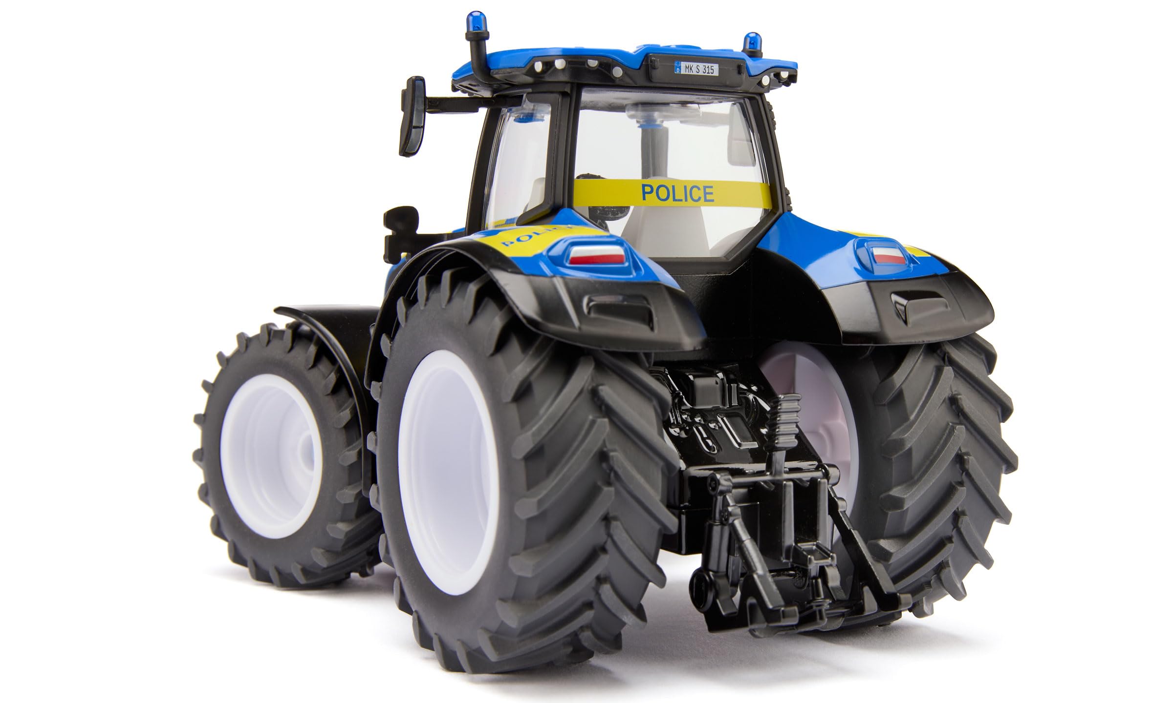 Siku 3297 New Holland T7.315 HD Polizei-Traktor, 1:32, Mit öffenbarer Motorhaube, Frontgewicht, Abnehmbare Kabine, Metall-Karosserie, Blau-Gelb, Spezialfahrzeug