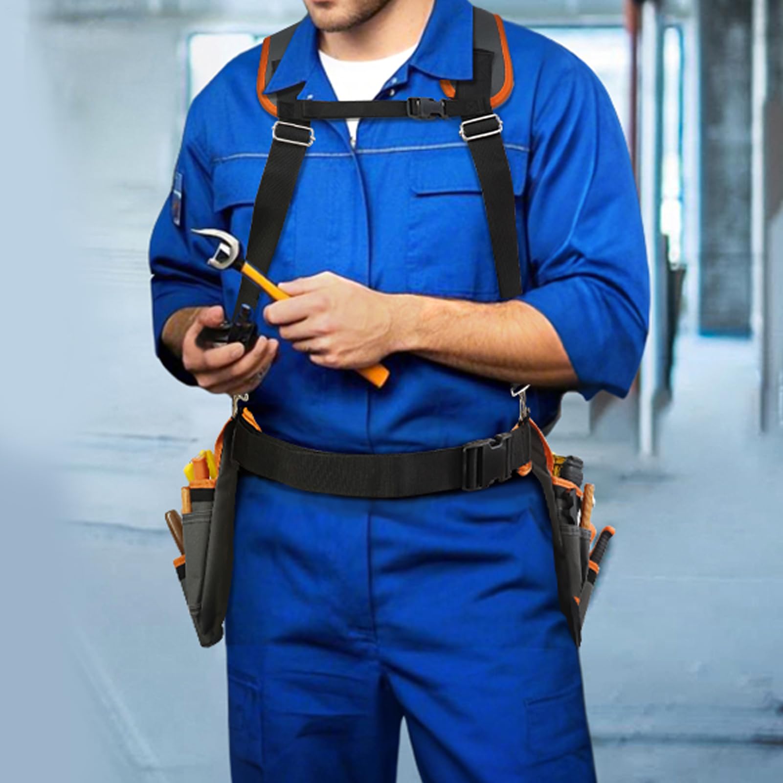 Cintura porta attrezzi da falegname, staccabile con 2 tasche magnetiche, cintura per attrezzi professionale da uomo con 18 tasche, per falegnameria, idraulica, costruzione, inquadratura, tetto