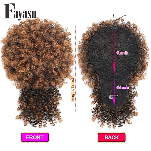 Miniatura 4 de Fayasu Cola de caballo afro con cordón y clip de cabello rizado rizado con flequillo, extensión de cola de caballo corta, extensiones de cabello