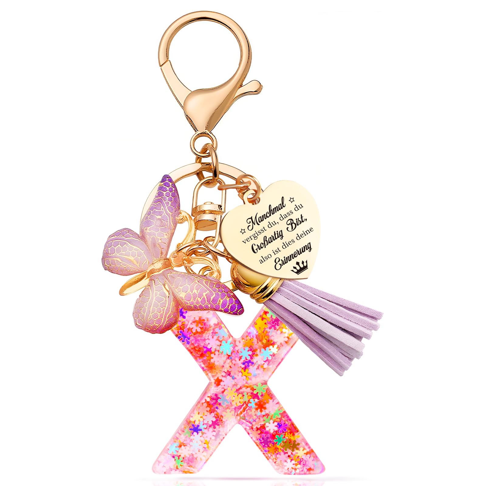 Anruzon Schlüsselanhänger Mädchen - Buchstabe Schlüssel - Anhänger Schmetterling Schlüsselanhänger - Weihnachten - Einschulung Geschenk - Keychain Geschenk für Kinder, Mädchen, Frauen