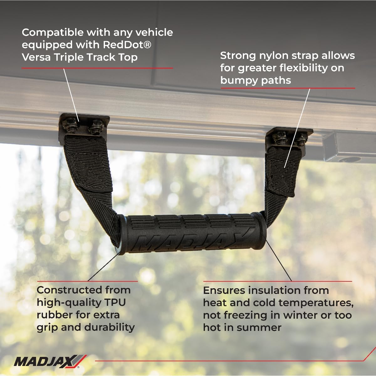 MADJAX Universal Golf Cart Soft Grab Handle | Flexible Black Rubber Finish with Off-Road Grip | Compatible with Club Car, EZGO, Yamaha, XSeries with Versa Triple Track Tops Only