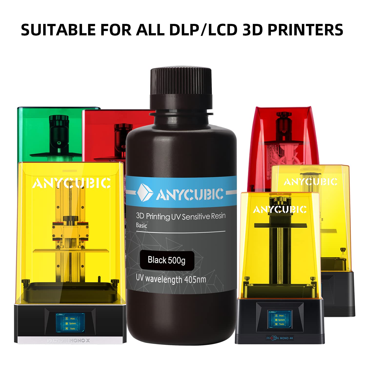 ANYCUBIC 3D Printer Resin, 405nm High Precision Fast Curing UV Photopolymer Resin for LCD 3D Printing, 500g Black