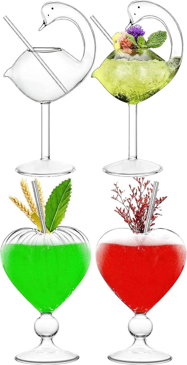 Unique Wine Glasses Cocktail Glass Set of 4 Creative Drinking Cups Drinkware Clear Crystal Drinking Glasses Classy Red Wine Glassware Ideal Gifts for Housewarming Wedding Birthday Celebrations