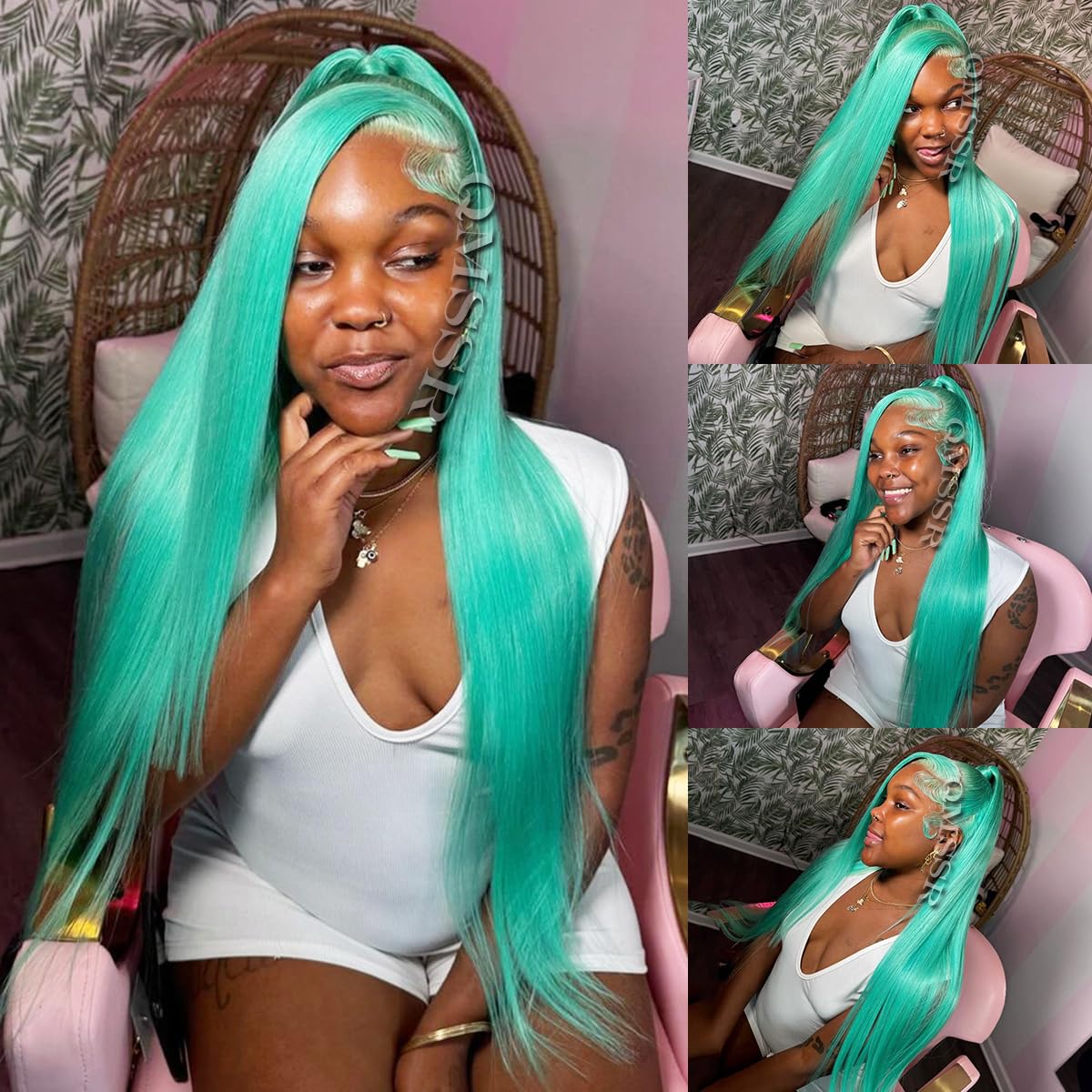 Amazon.com : QMSSR Long Straight Lace Front Wig Blue Color 