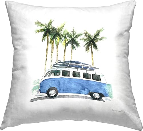 Stupell Industries Mercedes Lopez Charro - Cojín con diseño de palmeras tropicales de playa, 18 x 18 pulgadas, color azul