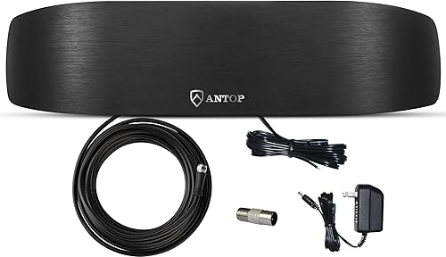 Antop Antena de radio interior de alta ganancia, antena FM multidireccional amplificada AM de 50 millas con amplificador de señal y filtro 4G para