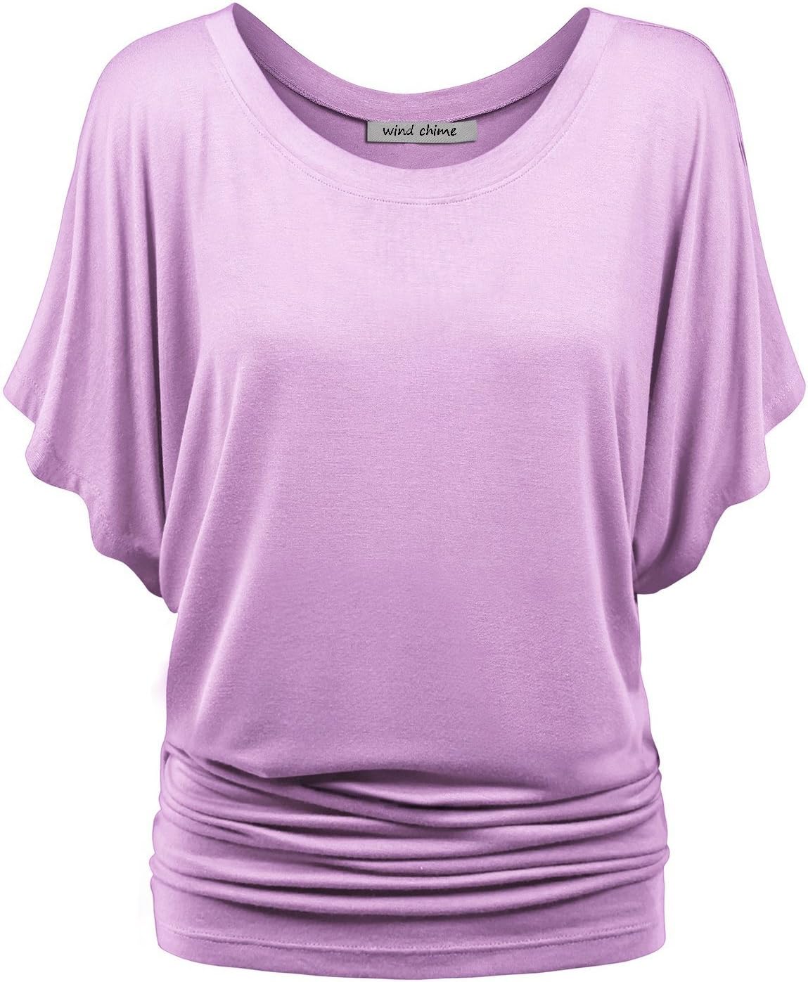 W&C Womens Short Sleeve Dolman Drape Top with Side Shirring Waist (L, Light Purple)