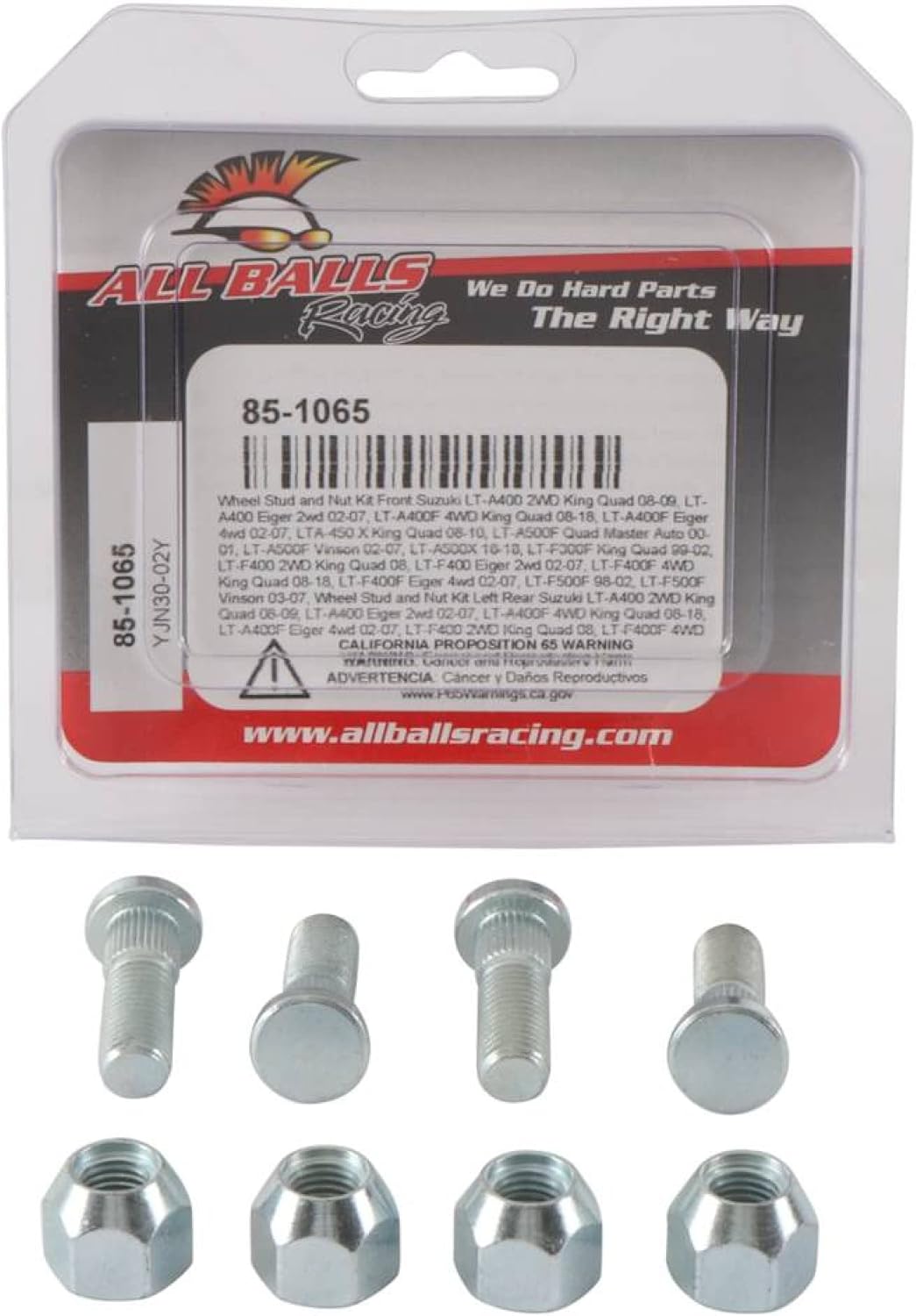 All Balls Wheel Stud and Nut Kit Compatible with 2002–2007 Suzuki LT-A400F Eiger 4WD, 2002–2007 LT-A500F Vinson 4WD, 2016 LT-A500X KingQuad