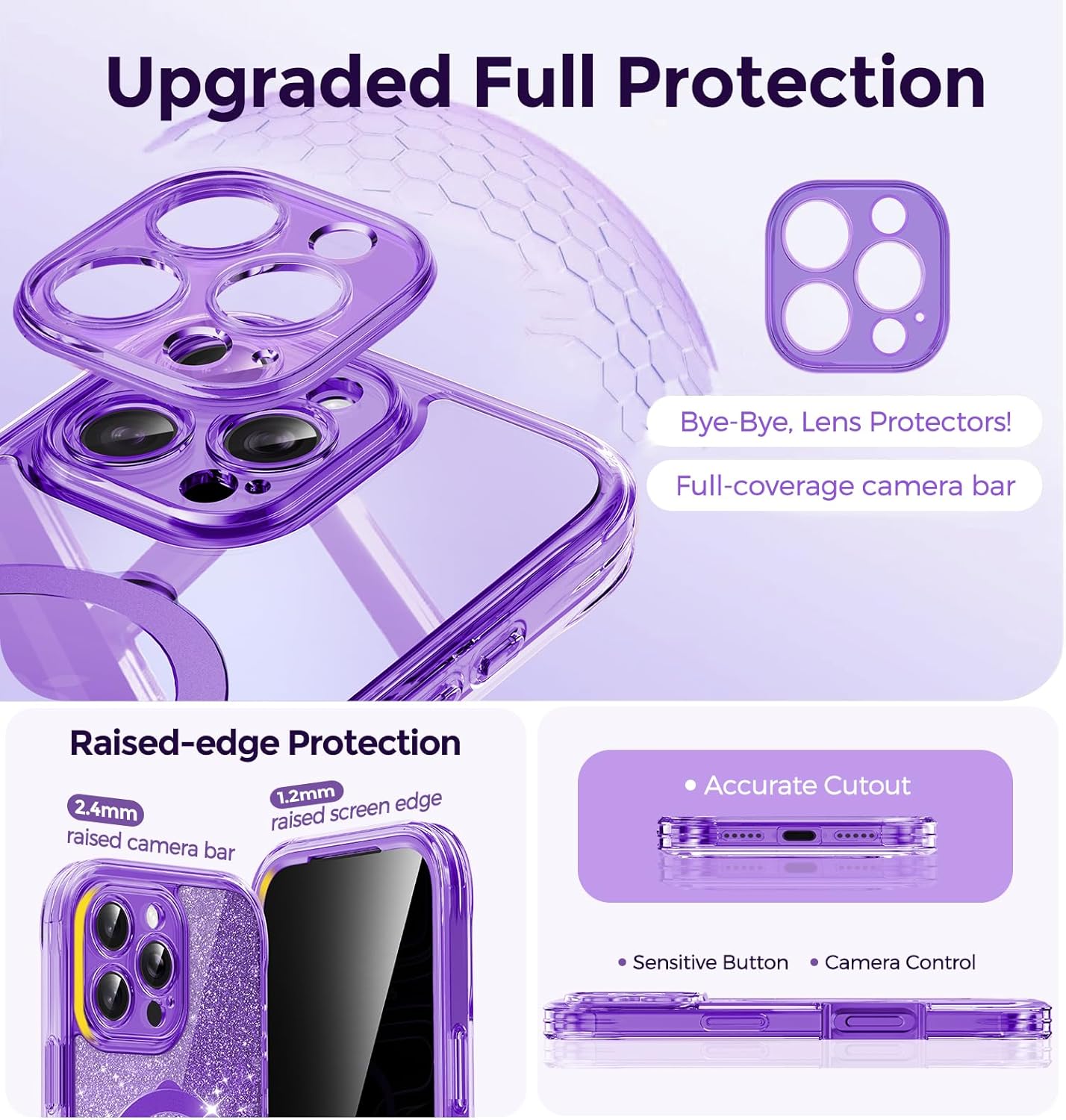 Magnetic Privacy Case for iPhone 16 Pro Max [DIY Glitter Cardstock] [Invisible Magnetic Kickstand] Built-in Anti Peep Screen Protector, Camera Protection Full Body Glitter Case for Women - Purple