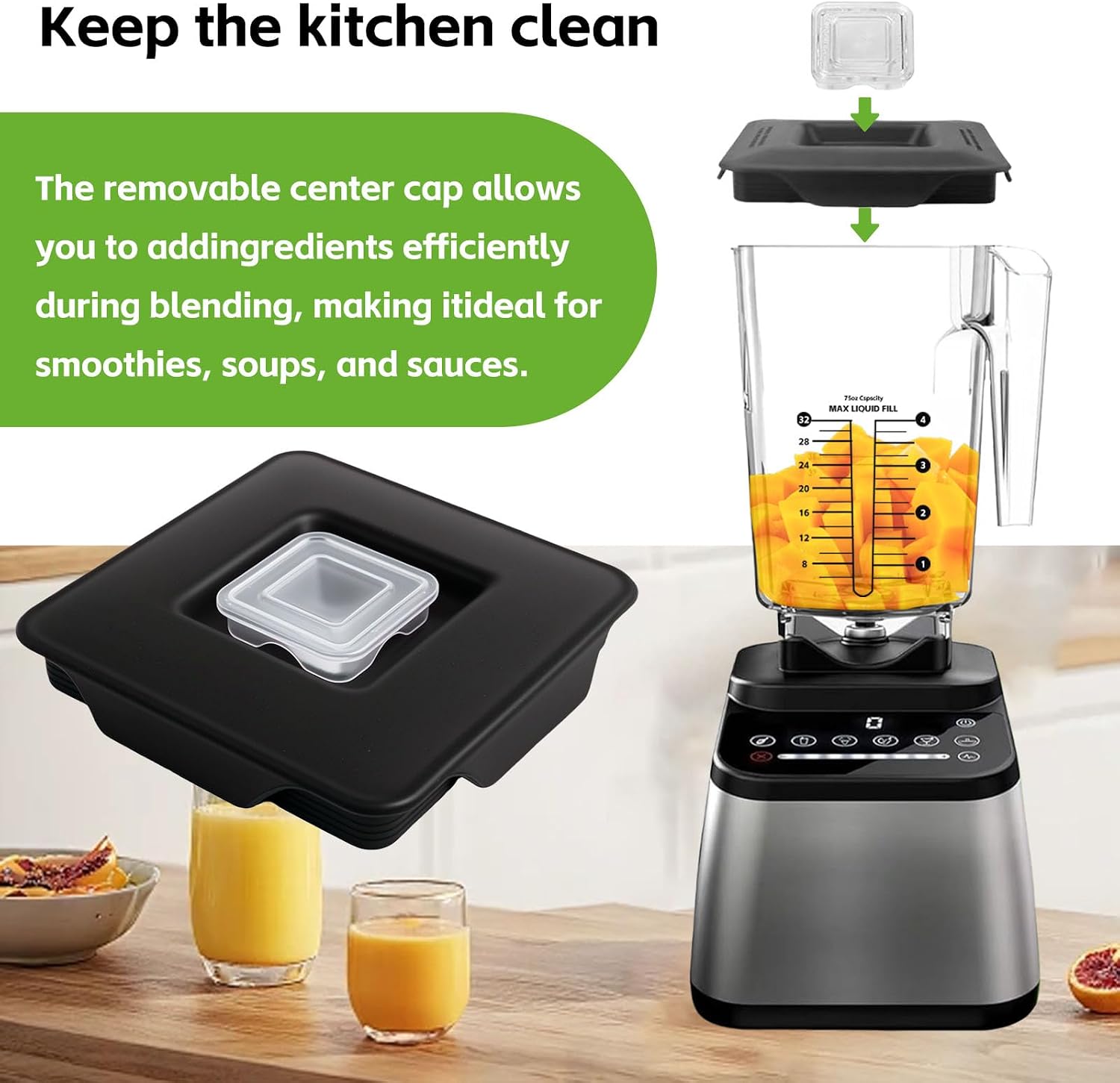 Blender Top Lid Replacement for Blendtec Commercial Compatible with Blendtec Commercial WildSide+ & FourSide Jars Part #40-310 Blender Vented Latching Cover with Center Cap