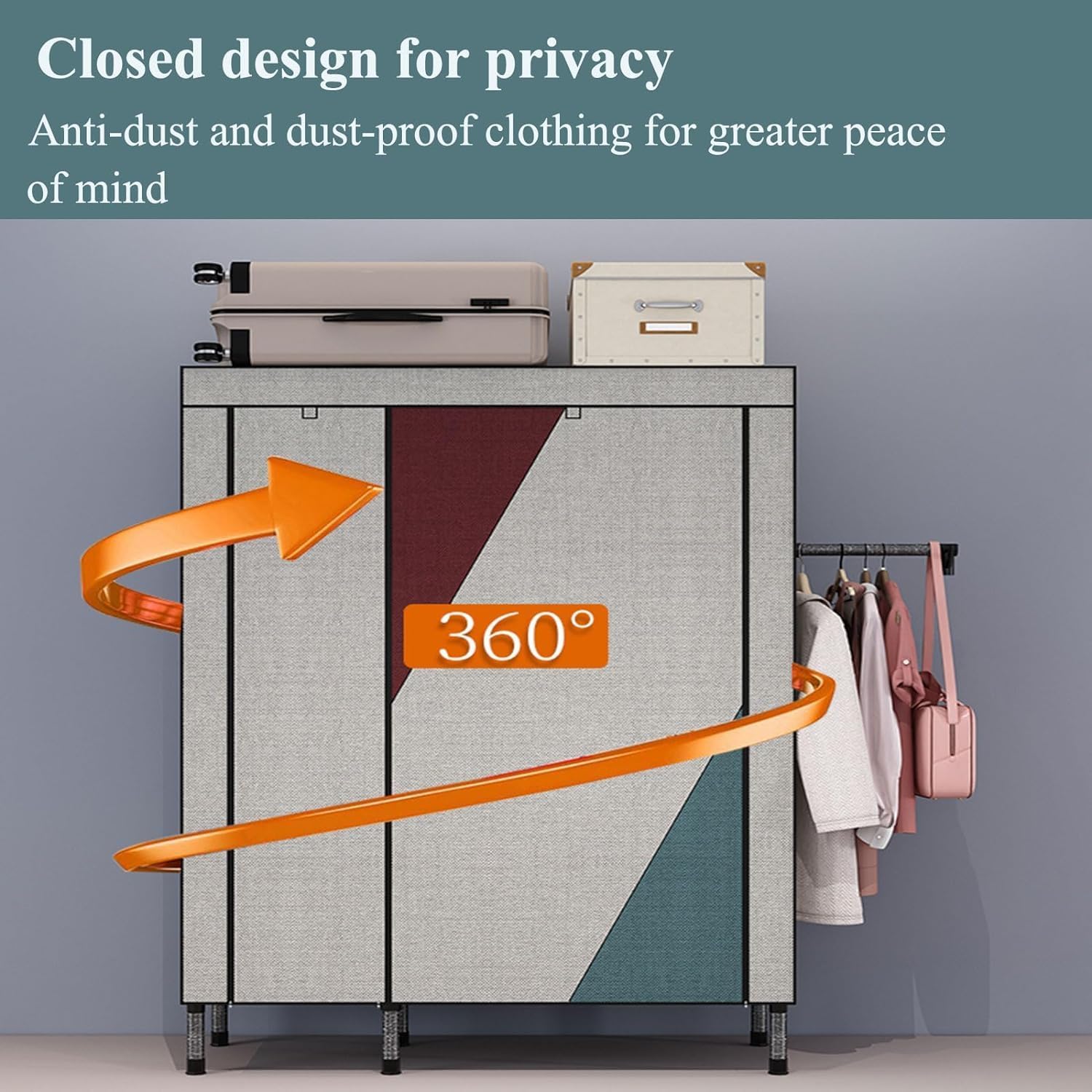 Portable Closet Wardrobe Galvanized Pipe Clothes Closet with External Hanging Rod Portable Wardrobe Closet for Bedroom Wardrobe Closet Spacious