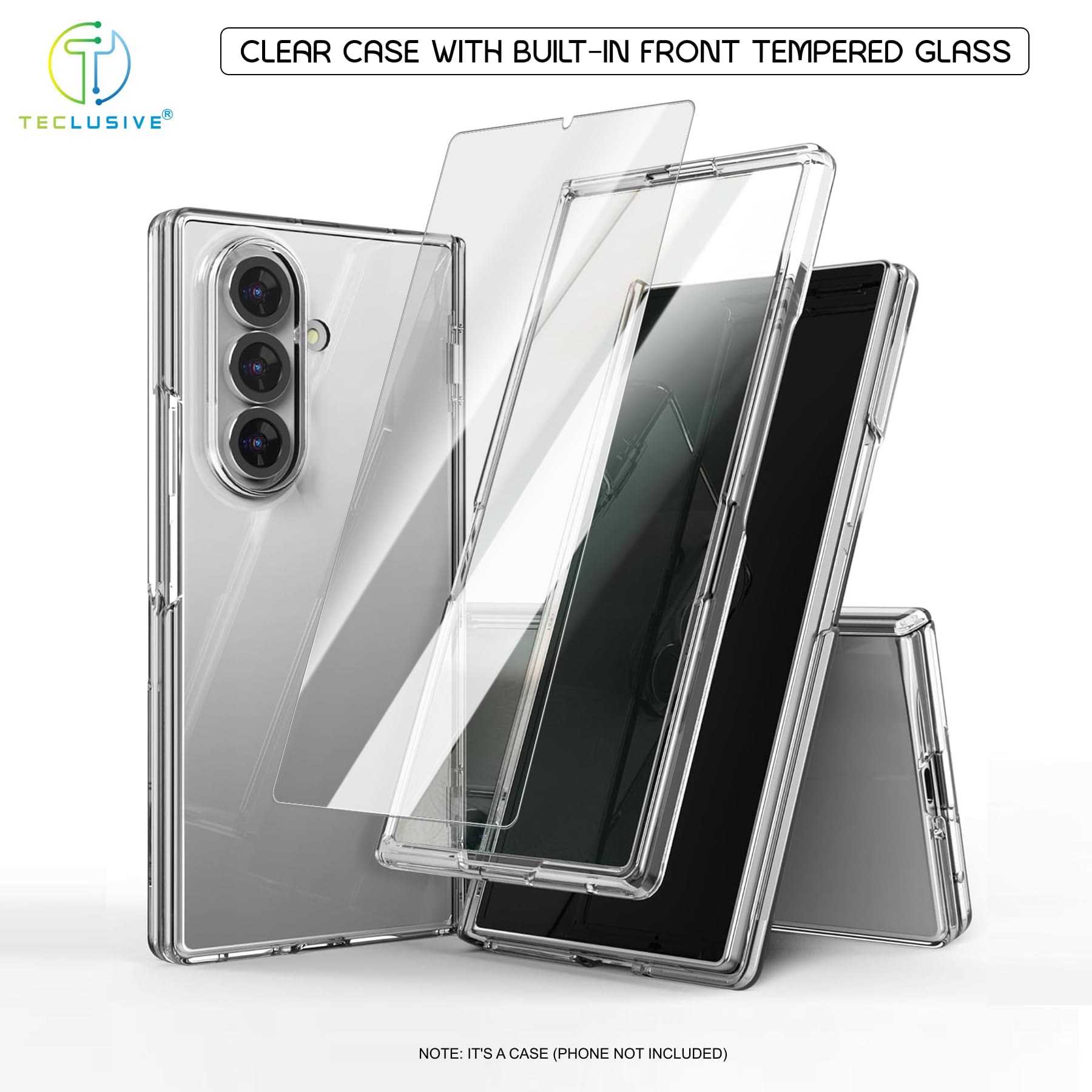 T TECLUSIVE Clear Case with Magnetic Hinge Protection Compatible with Galaxy Z Fold 7 | Crystal Transparent Hard Shell Cover with Front Glass Protector | Lifetime Anti Yellow — Amazon image 4