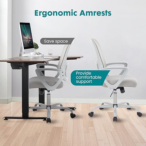 Miniatura 7 de Silla de oficina, escritorio ergonómico de malla con respaldo medio para computadora con asiento más grande, altura ejecutiva ajustable giratoria