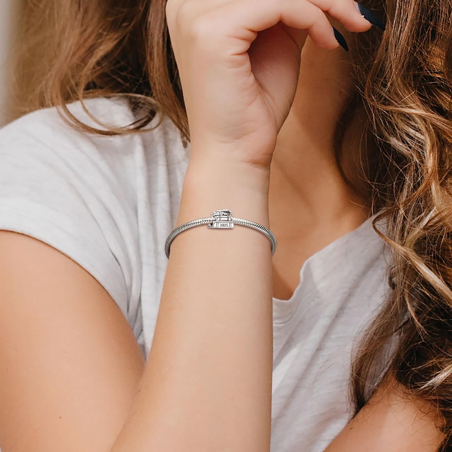 Pink 2025 Graduation 3 Piece/Package A Charms S925 Sterling Silver Charm Bead For Bracelets and Necklaces For Women Jewelry Present - Image 3