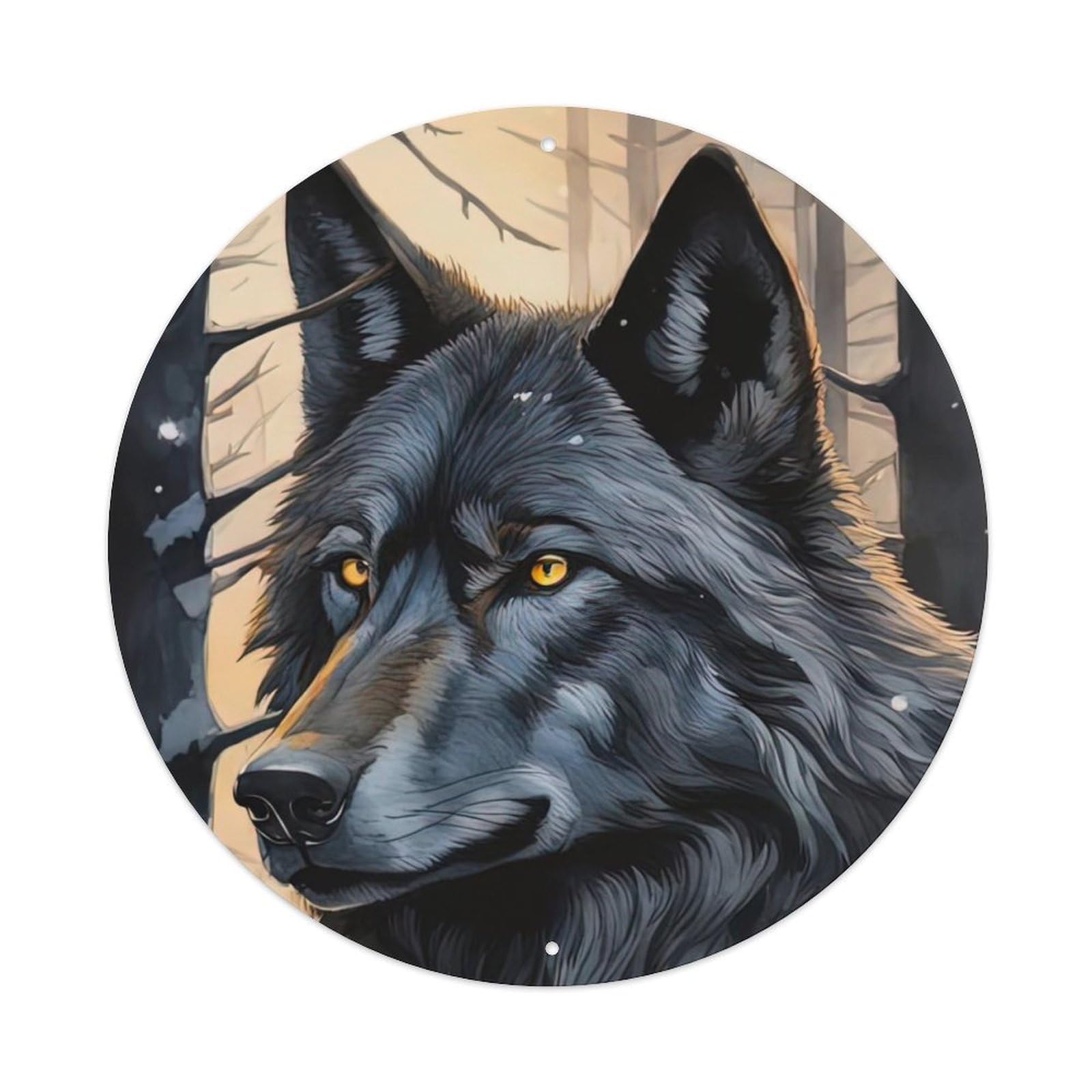Animal Artwork Black Wolf in The Forest Vintage Metal Tin Sign Plaque Wall Decor for Cafe, Club Bar, Office, Garden Metal Poster 8x8Inch