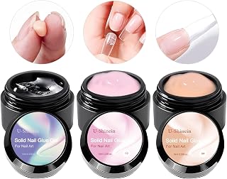 U-Shinein 3x10ml Solid Nail Glue Gel, Nail Tips Glue Gel for Acrylic Nails, Press on Solid Glue Gel, Nail Art Manicure Glue Gel, Need UV/LED Lamp Longer Cure (Clear Nude Pink)