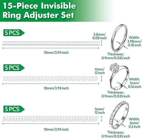 Miniatura 4 de Anpro Ajustadores de tamaño de anillo para anillos sueltos, paquete de 15 unidades, múltiples estilos, protectores espaciadores invisibles