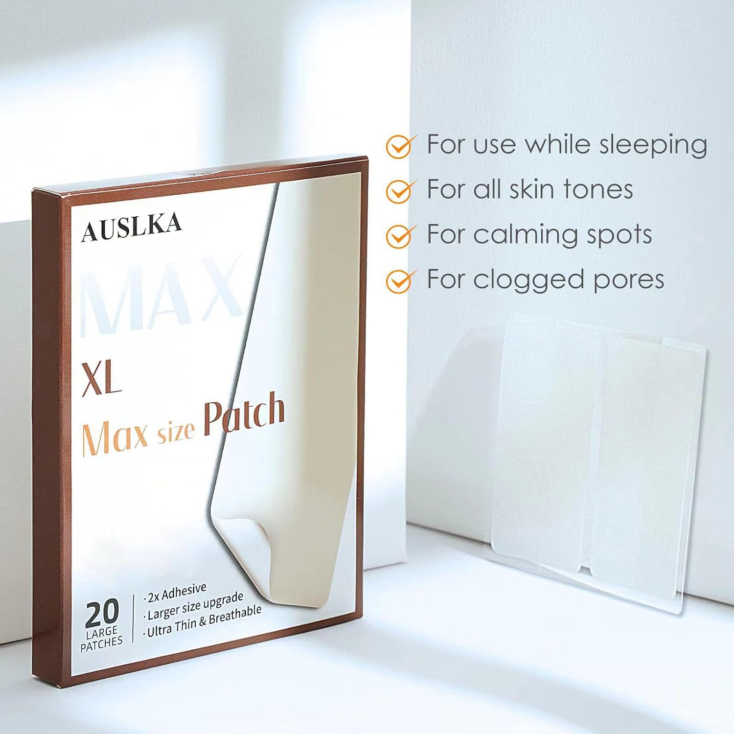 AUSLKA Large Blemish Zit Patches XL - 20 Strips - Hydrocolloid Dots -Blemishes Patch - Zit Breakouts - Blemishes Stickers - Max Size