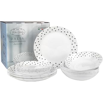 FESTA ITALIA Tableware Set for 6 People, 18 Pieces, Plate Set Made of Opal Glass, White Dinnerware Set, Bowl and Plate Set, M