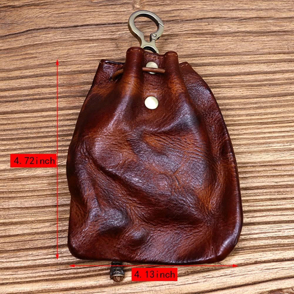 1 Pcs Leather Mini Medieval Pouch Keychain, Coin Organizer, Change Holder, Leather Drawstring Pouch for Men & Women - Image 2