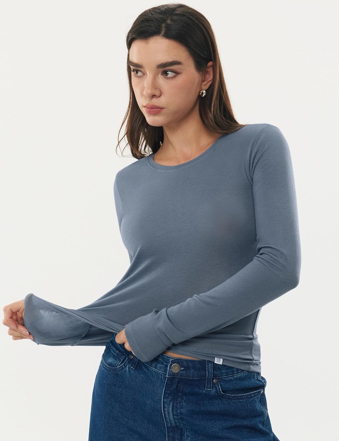 Women's Merino Wool Blend Shirts Long Sleeve Tops Crew Neck Fitted Basic Tee Cozy Embrace Collection - Image 4